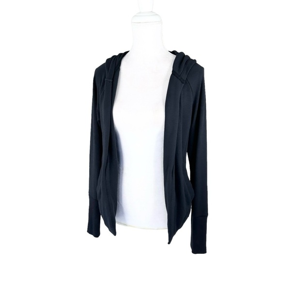 Athleta black open cardigan jacket sweatshirt soft hoodie rear tie small active - Picture 1 of 15